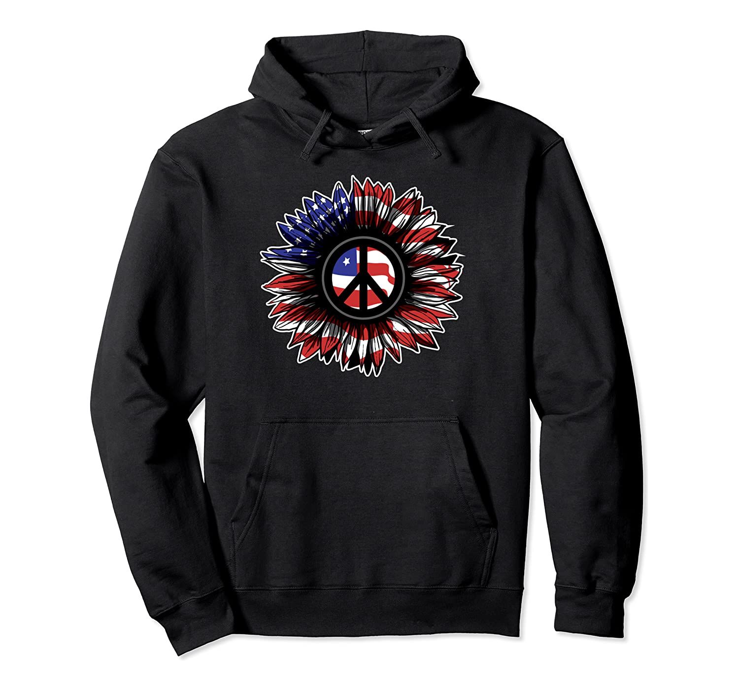 Flower Peace Sign American Flag 4th of July Hippie Retro Pullover Hoodie, T-Shirt, Sweatshirt, Tank Top, Racerback, Dolman