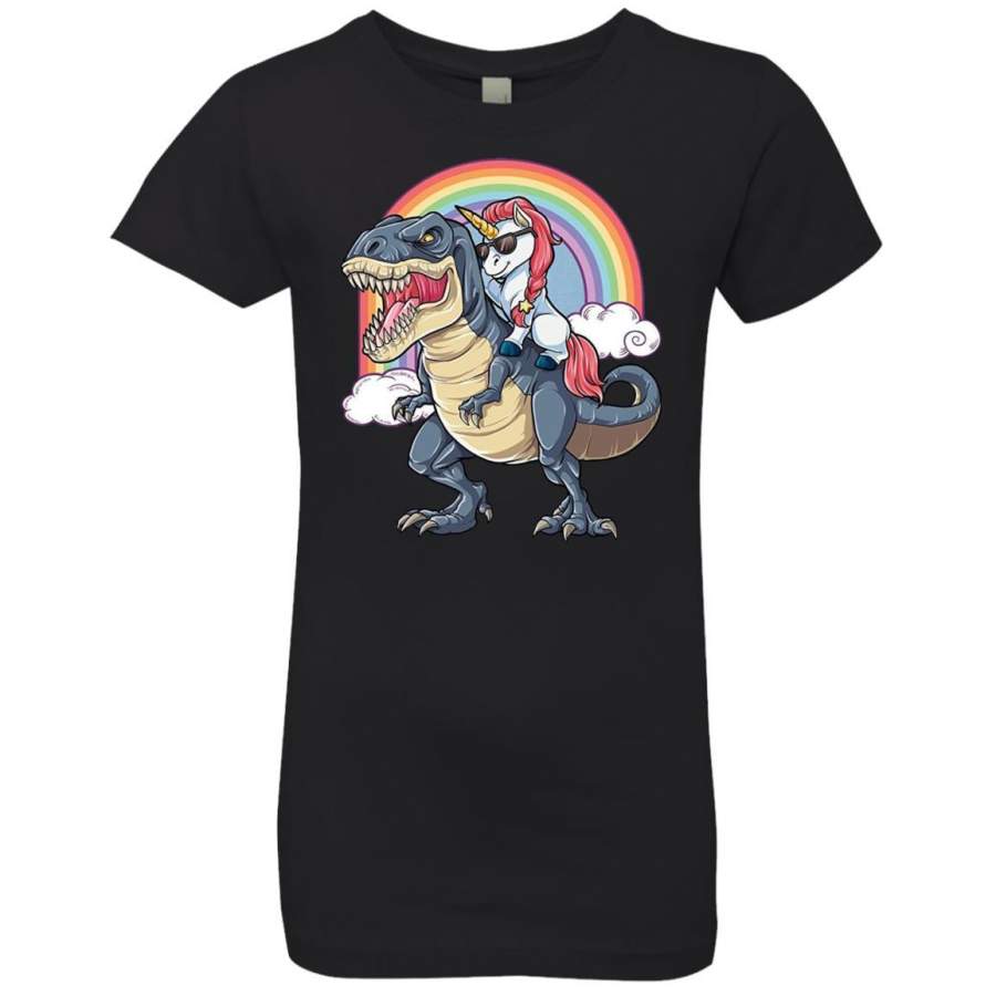 Unicorn Riding Dinosaur T Rex T Shirt Unicorns Rainbow Gifts Girls Princess T-Shirt