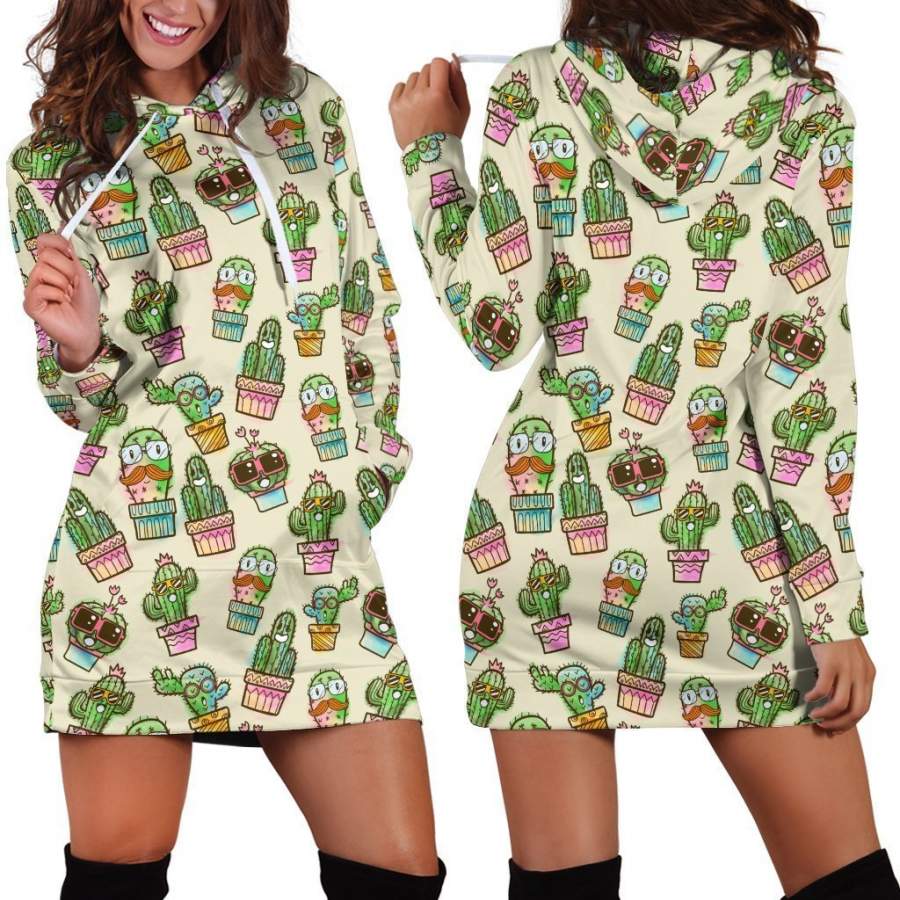 All Over Printing Cactus Funny Hoodie Dress