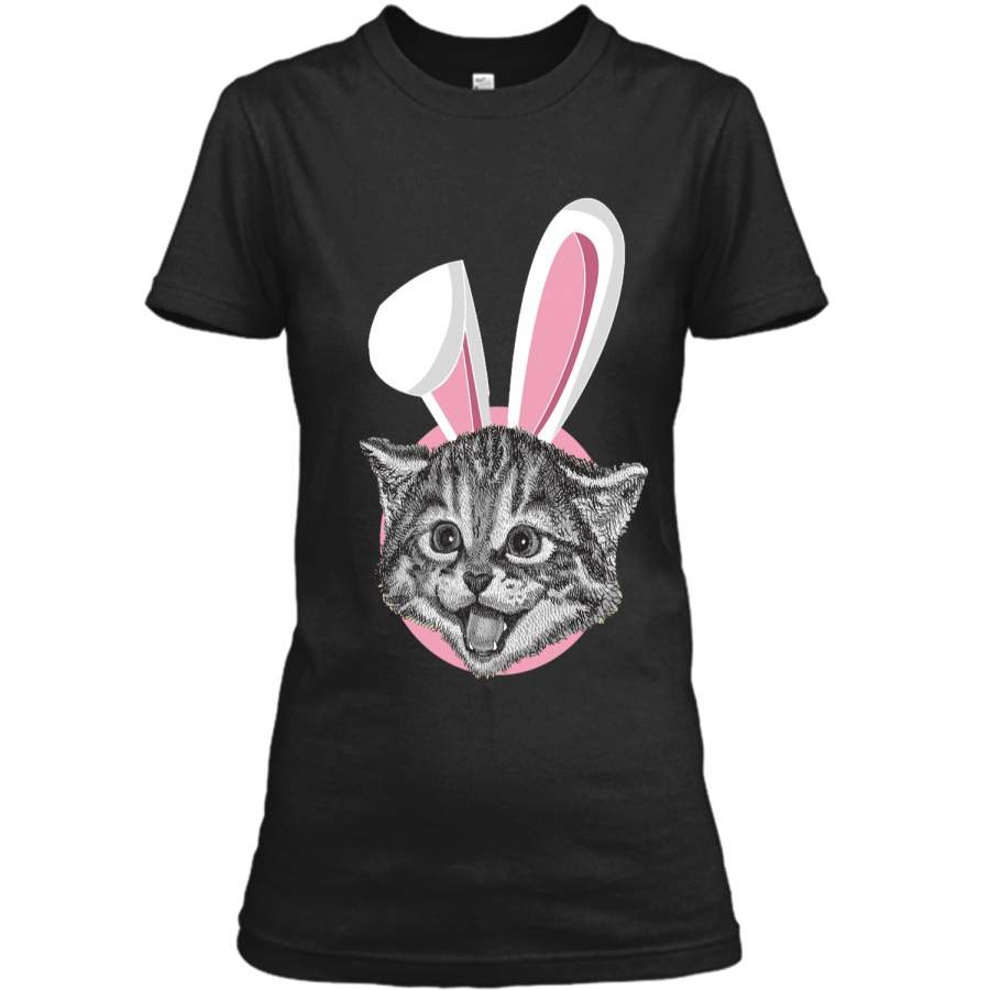 Cat With Easter Bunny Ears Funny Cute Kitten Lover T-Shirt Ladies Custom