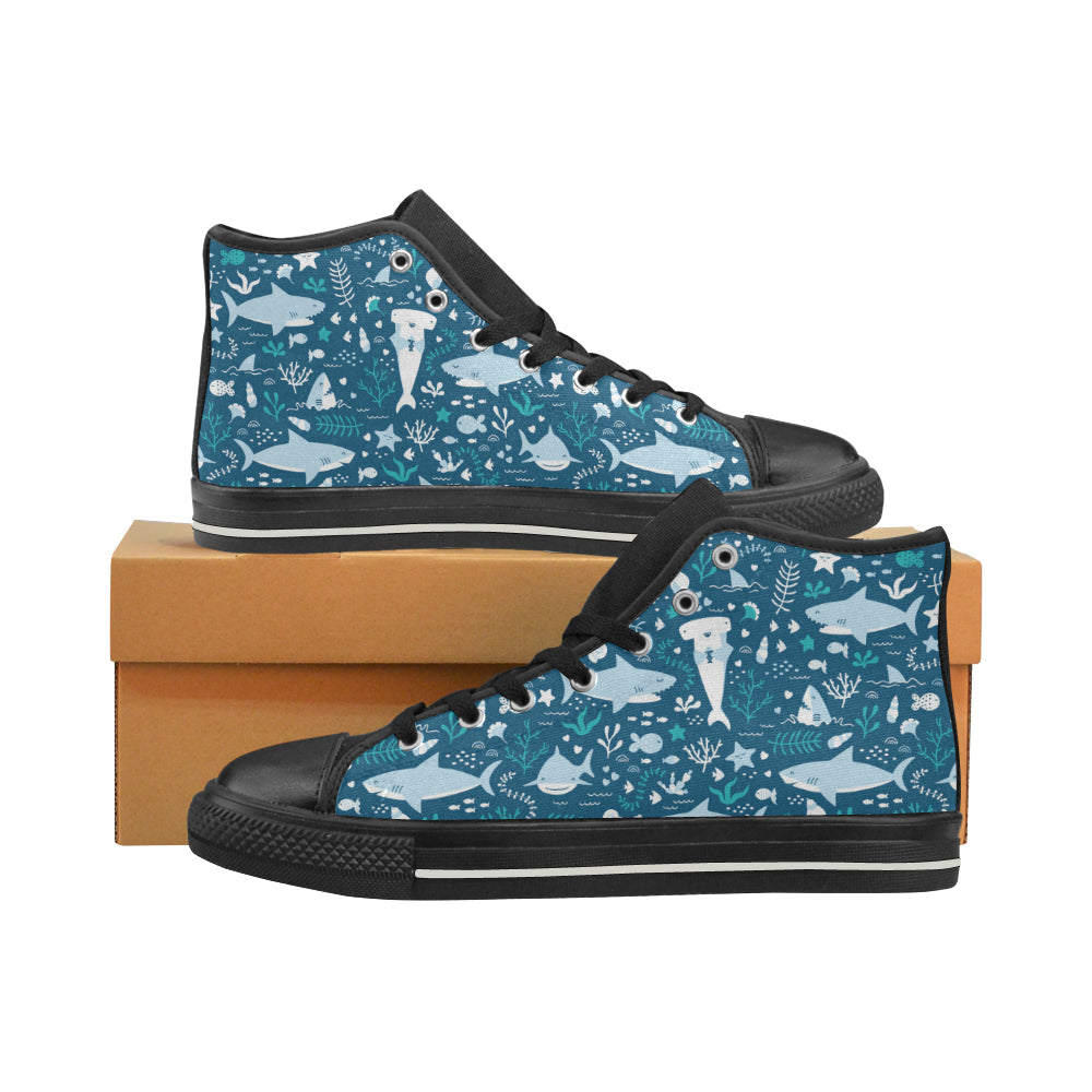 Cute Shark Pattern Men’S High Top Canvas Shoes Black Gift For Men Women