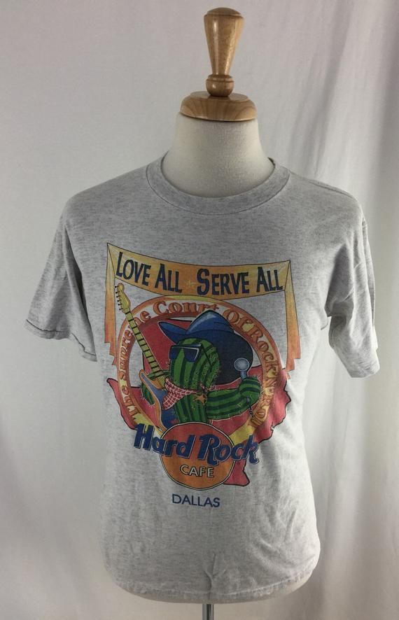 Vintage 90S Hard Rock Cafe Dallas Texas Gray Love All Serve All The Supereme Court Of Rock N Roll Arge Shirt