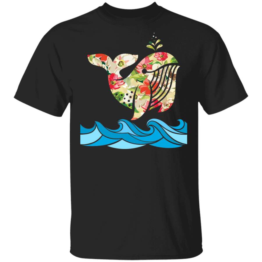 Beach Sea Flower Whale Floral Summer Vacation Whale Lover Gifts T-Shirt