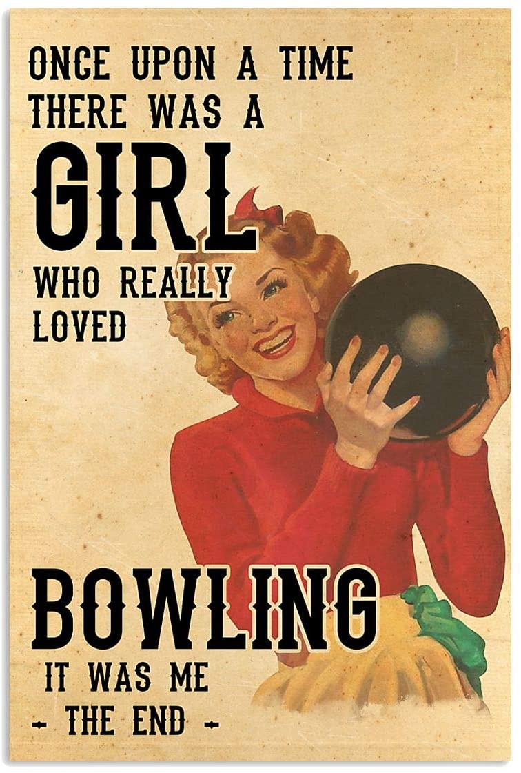 Vintage Girl Wearing Red Shirt – Really Loved Bowling Poster Art Print      Home Decor Gift For Men Women Family Friend On Birthday Xmas