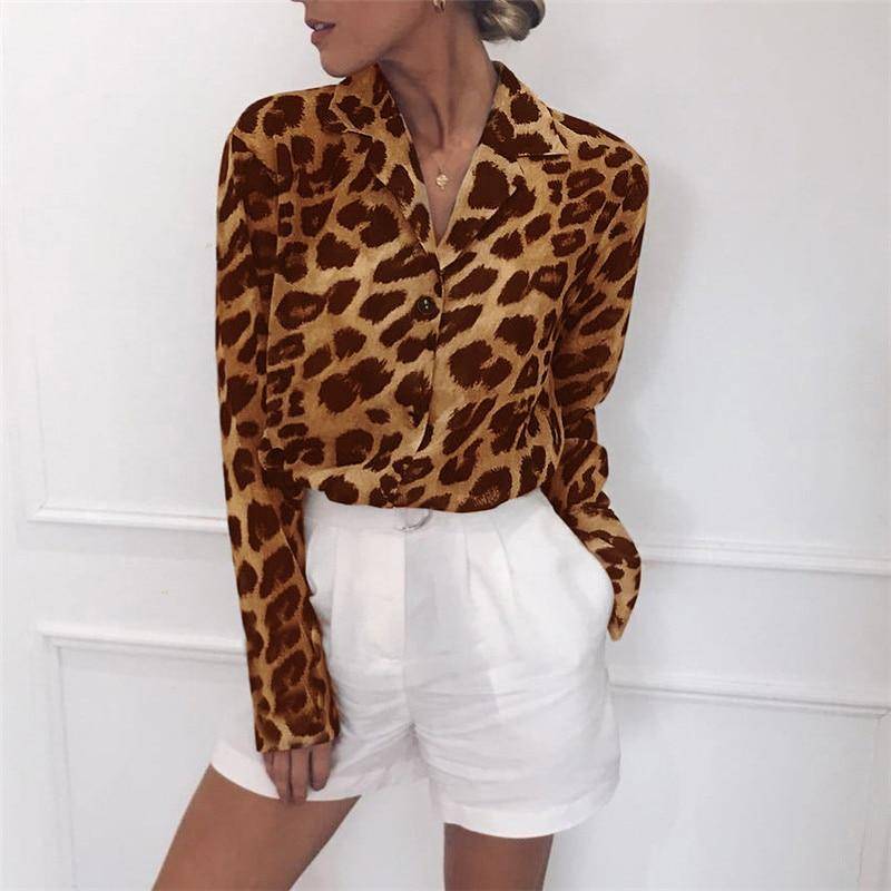 Sexy Leopard Print Long Sleeve Blouse