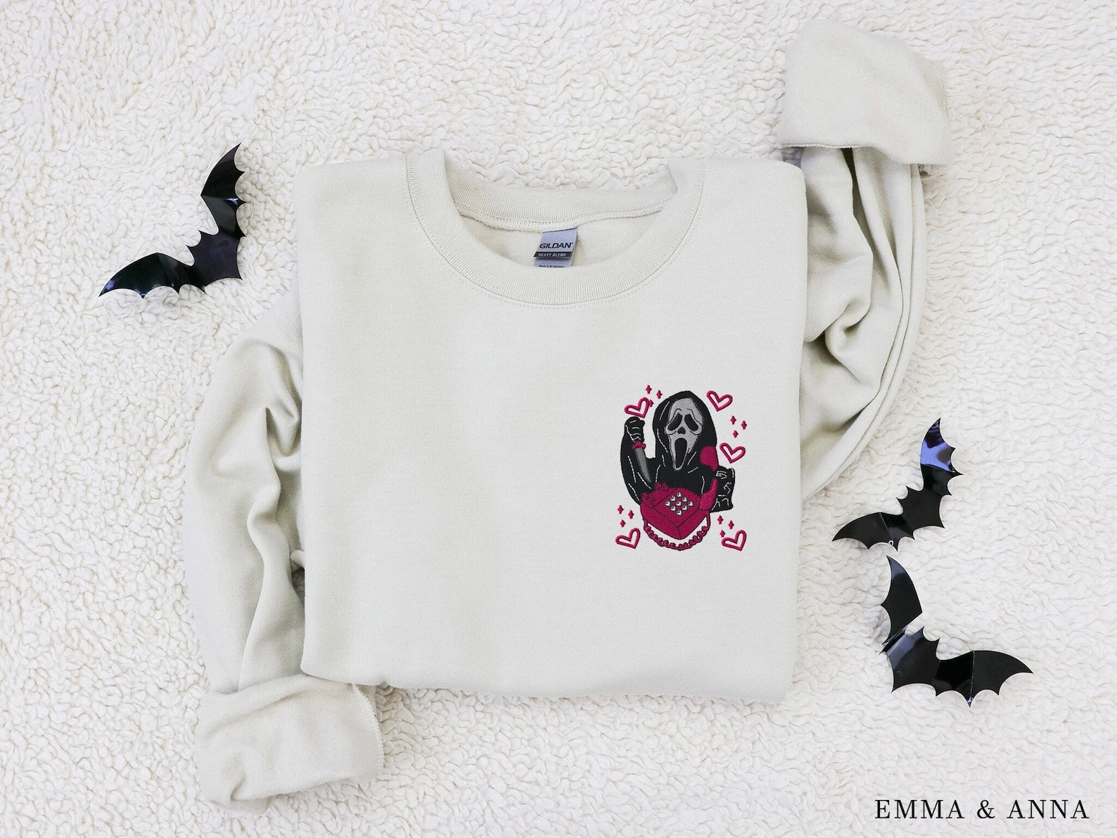 Ghost Face Embroidery Sweatshirt 2D Crewneck Sweatshirt All Over Print Sweatshirt For Women Sweatshirt For Men Sws4582