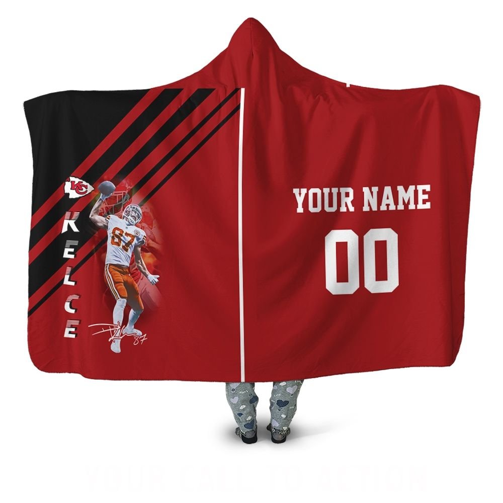 Travis Kelce Kansas City Chiefs Touchdown 3D Personalized Hooded Blanket