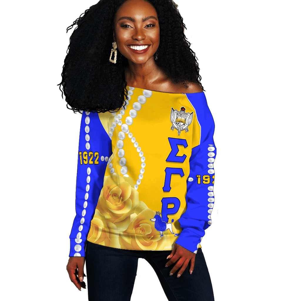 Sorority Sweatshirt – Sigma Gamma Rho Yellow Tea Rose Women Off Shoulder