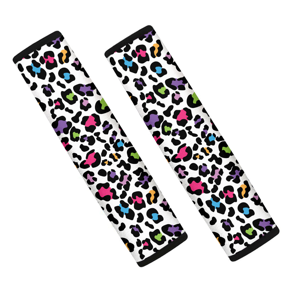 White And Rainbow Leopard Print Car Seat Belt Covers