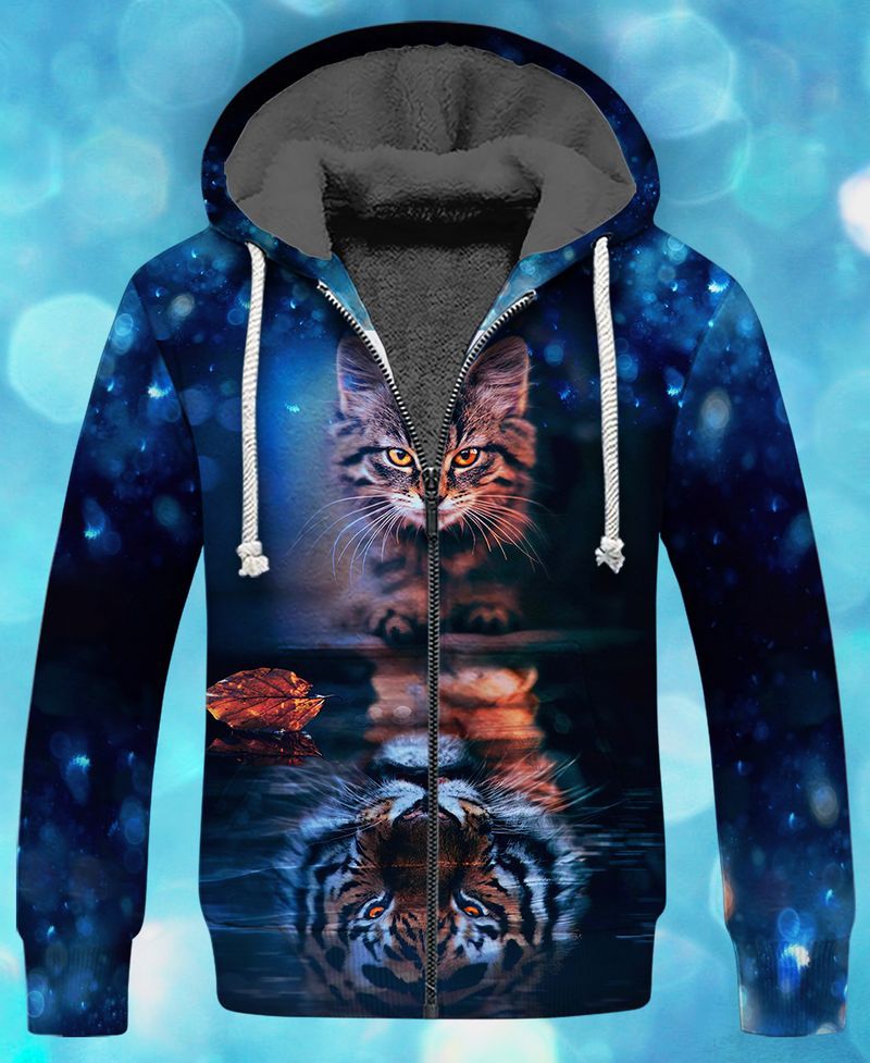 Cats Reflection Mirror Tiger 3D Full Print Fleece Zipper