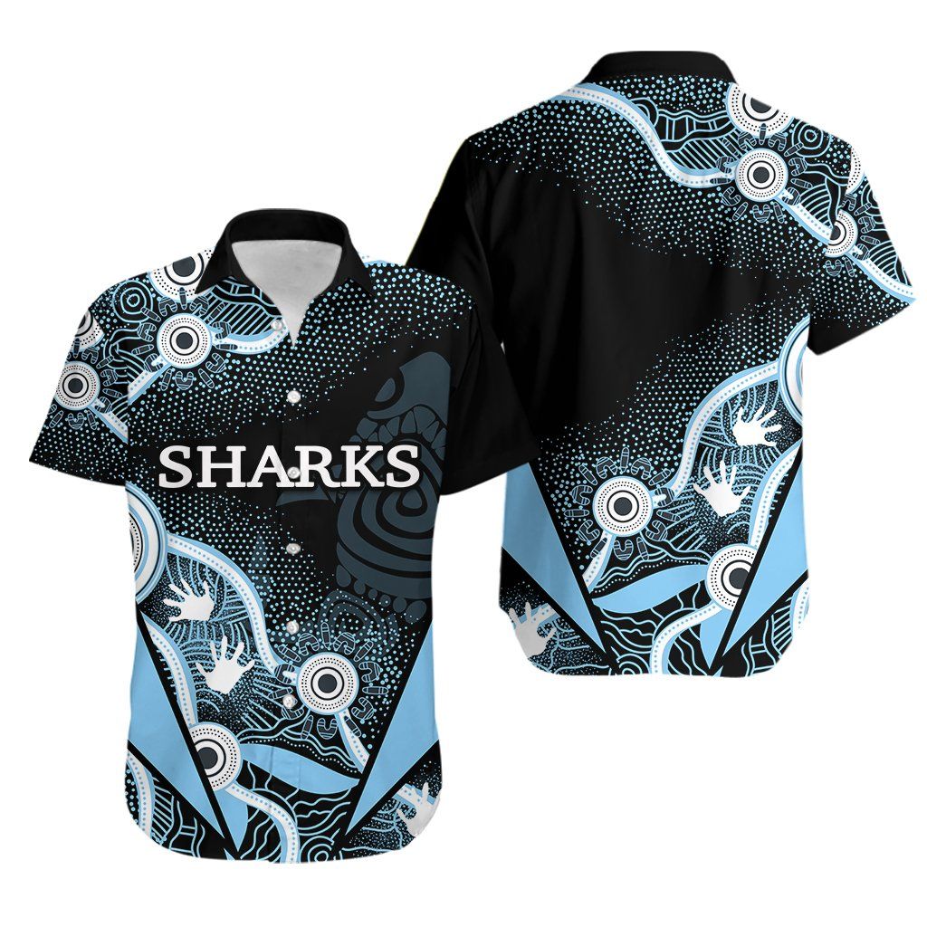 Sharks Aboriginal Hawaiian Aloha Shirts Light Blue Th4