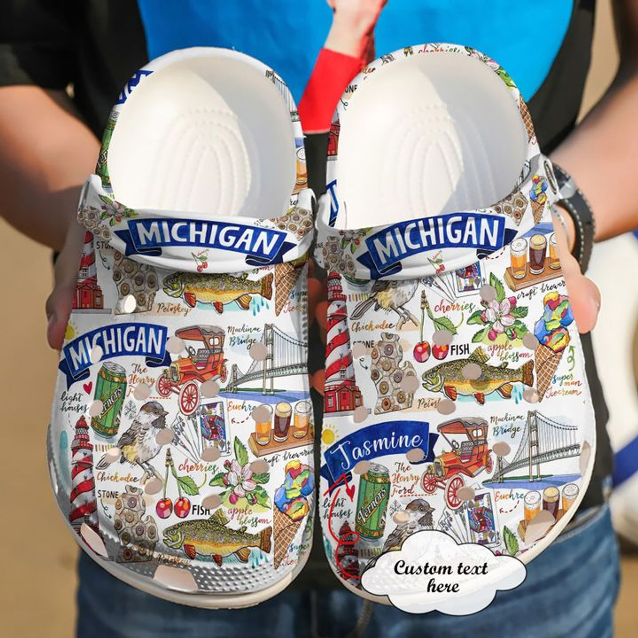 Custom Name Michigan Symbols White Clogs Shoes PatrixTee