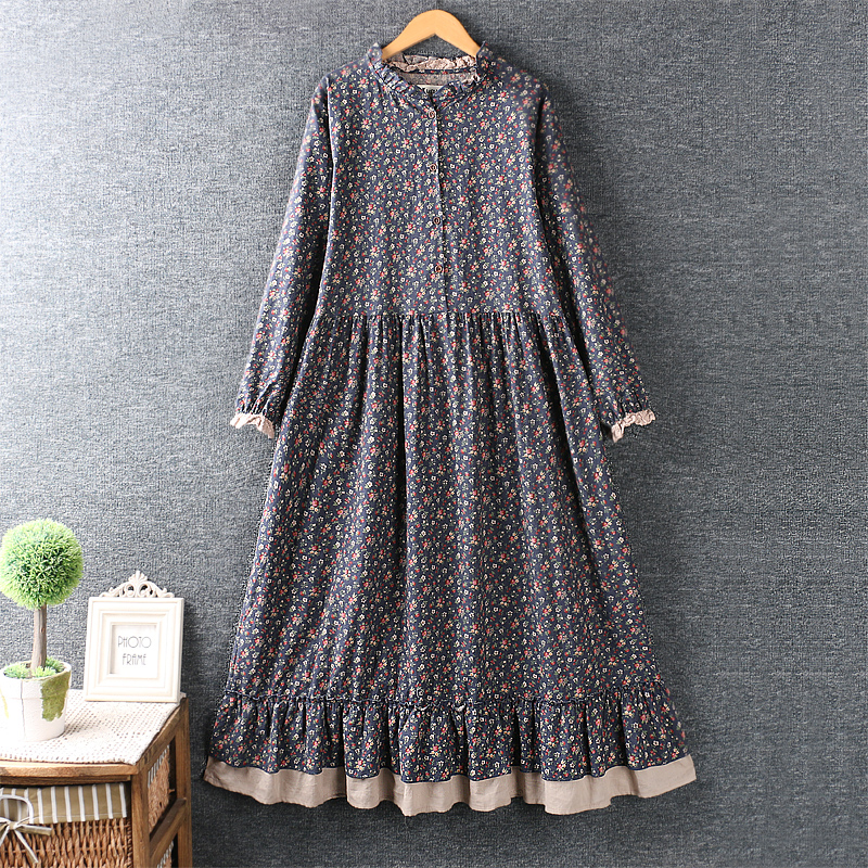 2021 New Summer Artistic Hipster Ruffled Floral Dress Cotton and Linen Loose Dress Female alx