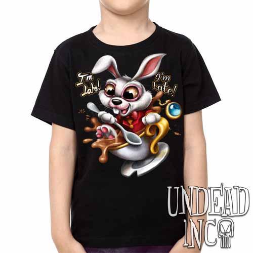 Alice In Wonderland White Rabbit I’M Late Teacup – Kids Unisex Girls And Boys T Shirt Clothing