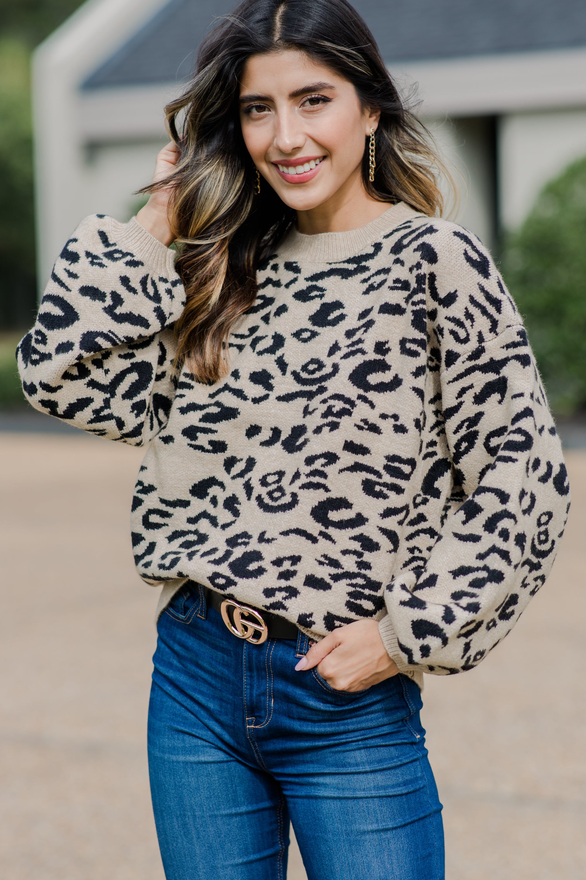 Almost Famous Taupe Brown Leopard Sweater