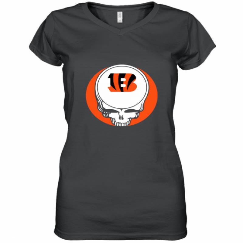 Halloween Skull Funny Football Team Cincinnati Bengals Women's V-Neck T-Shirt