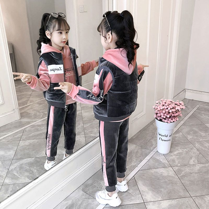 3PCS New Kids Clothes Suit Girls Winter Clothing Fashion Casual Big Children Letter Jacket + Leggings Three-piece Set 2-12 Years alx