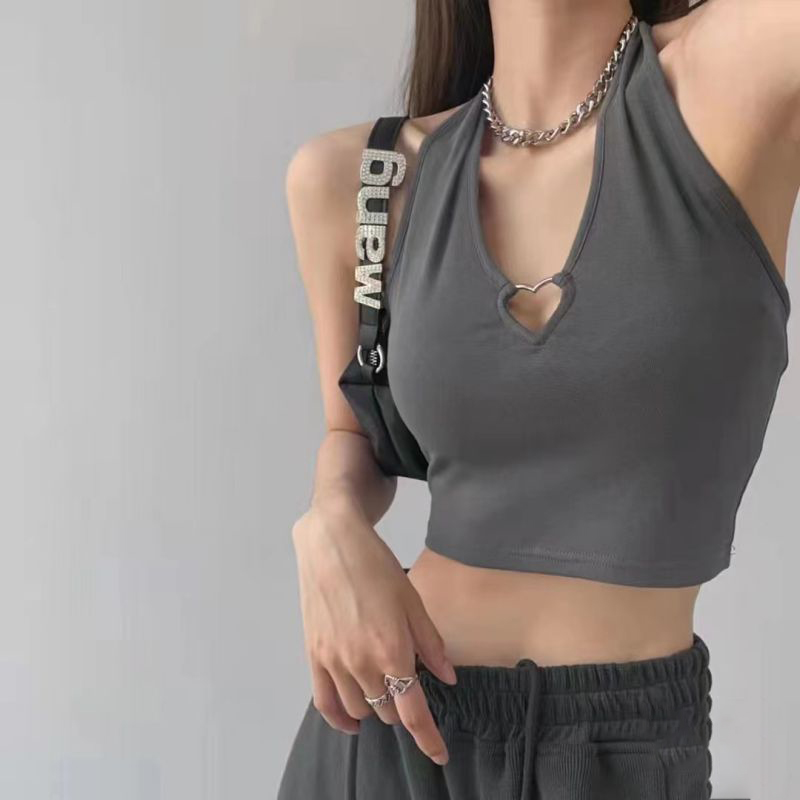 Women Sexy Hollow Out Halter tops Summer Sleeveless Solid Color Slim Fit fashion V Neck Low Cut all match female Casual Crop Top alx