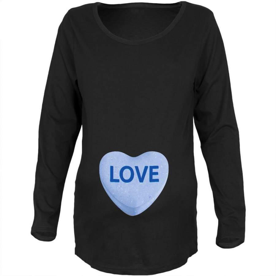 Baby Blue Love Candy Heart Black Womens Soft Maternity T-Shirt