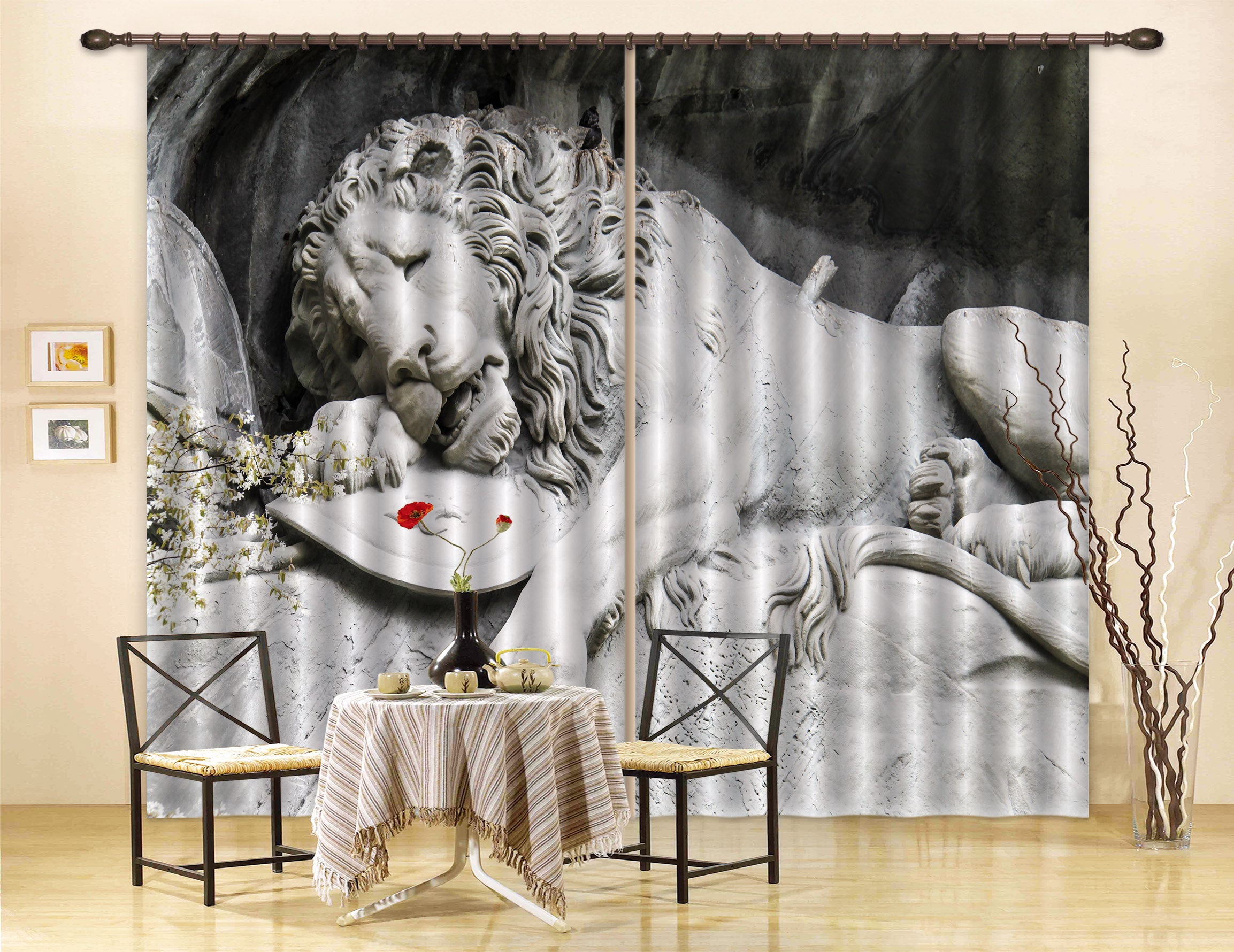 3D Concrete Lion Statue Curtains And Drapes Lqh A508