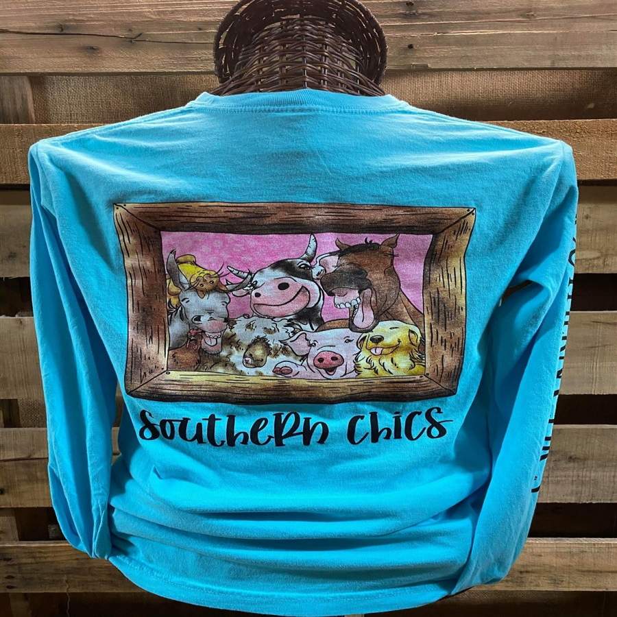 Southern Chics Farm Family Animals Pig Horse Cow Comfort Colors Long Sleeve T Shirt