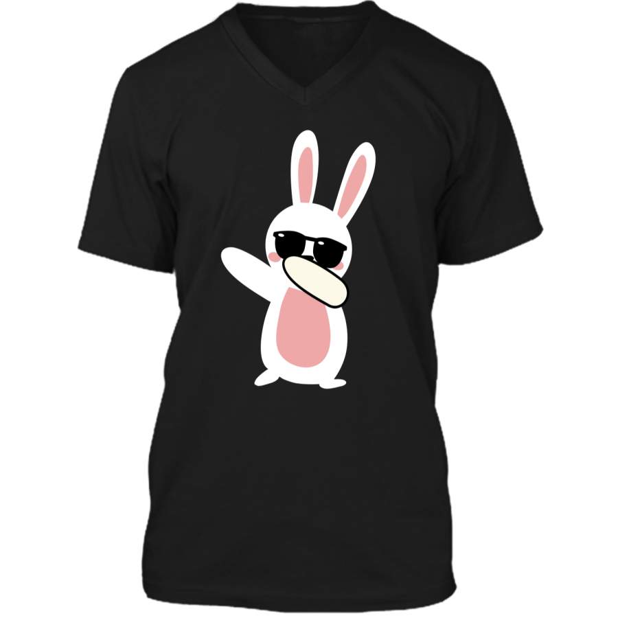 Dabbing Easter Bunny Funny Easter T-Shirt Mens Printed V-Neck T