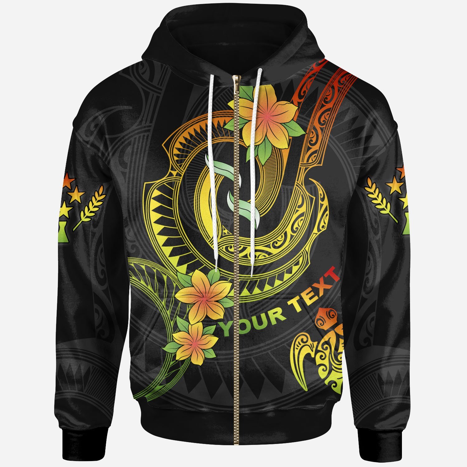 Kosrae Custom Personalised Zip-Up Hoodie – Reggae Plumeria Flowers with Spiral Patterns – BN26