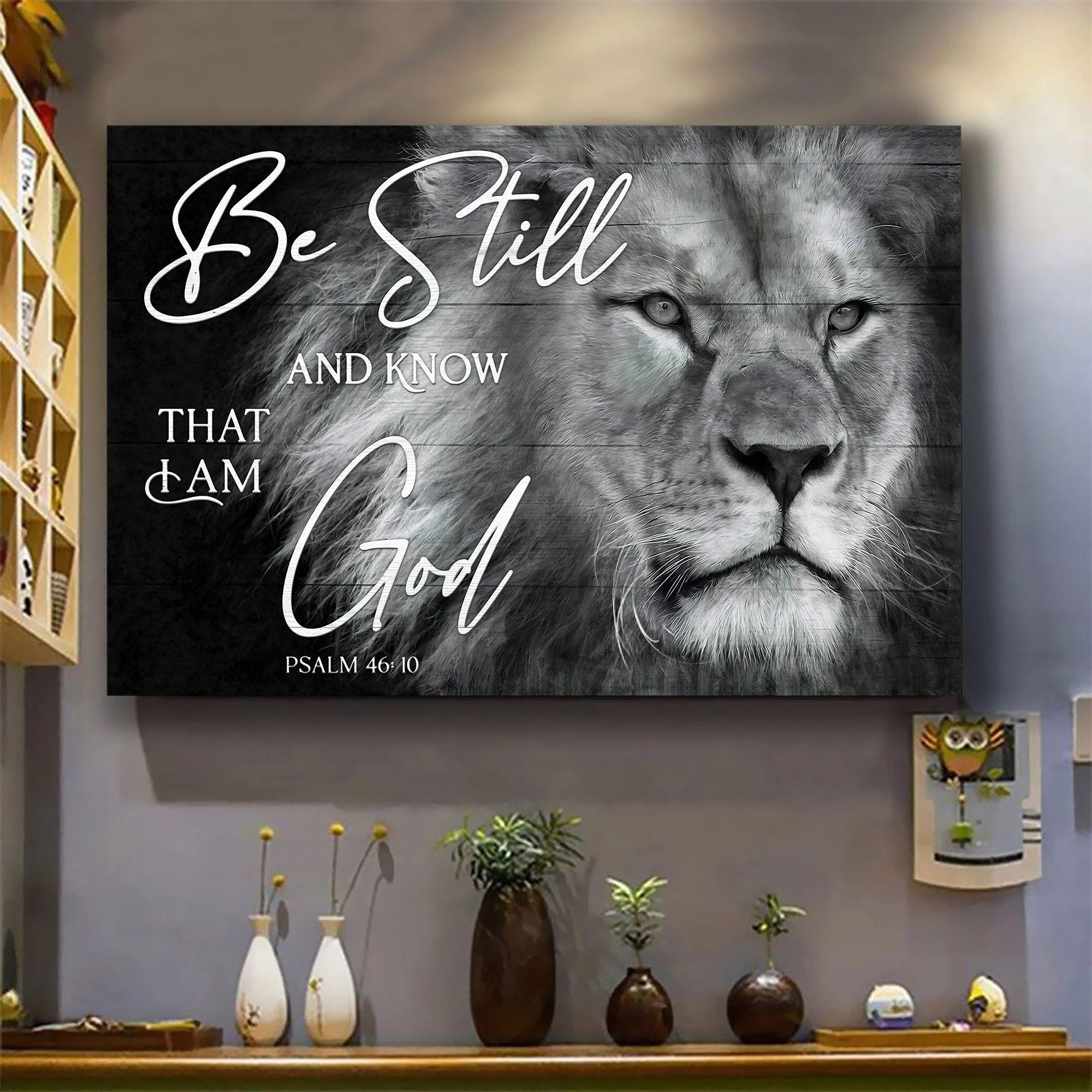 Black And White Lion | Be Still And Know That I Am God Canvas, Jesus Canvas, Christian Canvas | Wall Decor | Thanksgiving, Christmas Gift