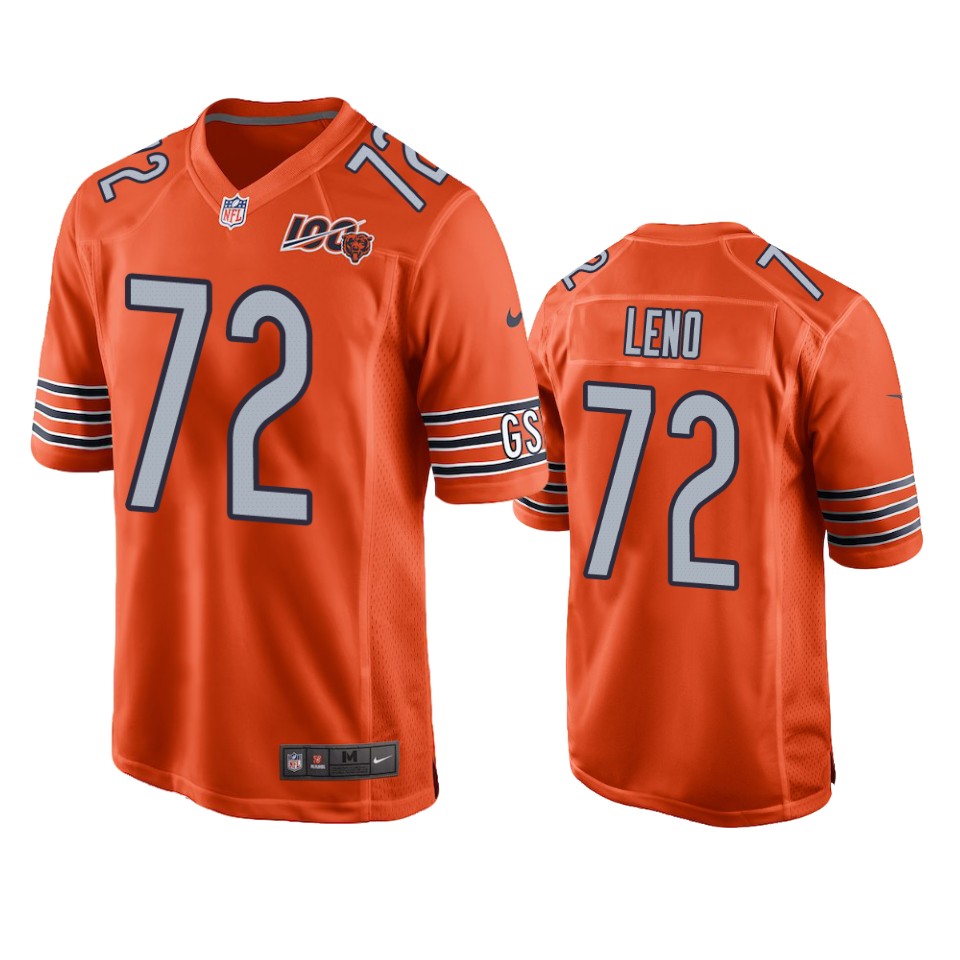 Chicago Bears Charles Leno Orange 100th Season Game Jersey – Mens