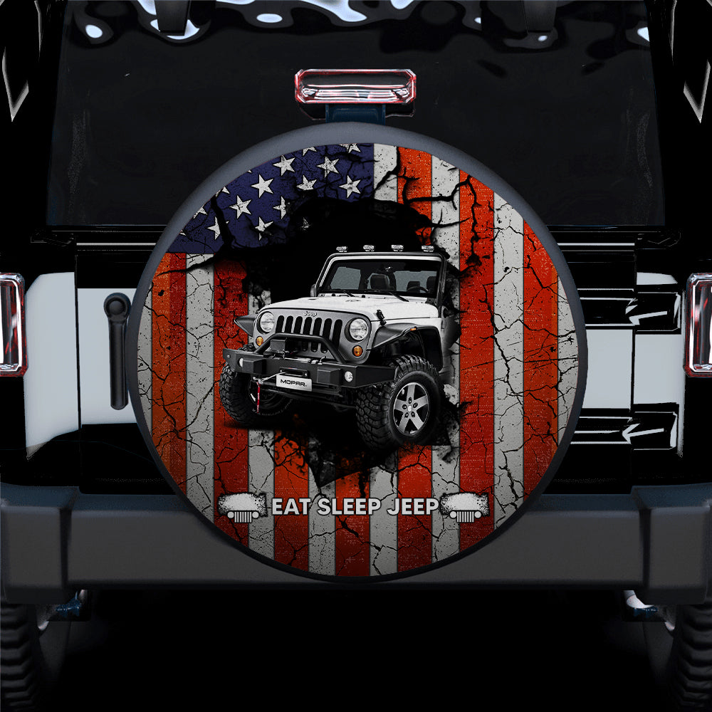 Eat Sleep Jeep American Flag Car Spare Tire Covers Gift For Campers