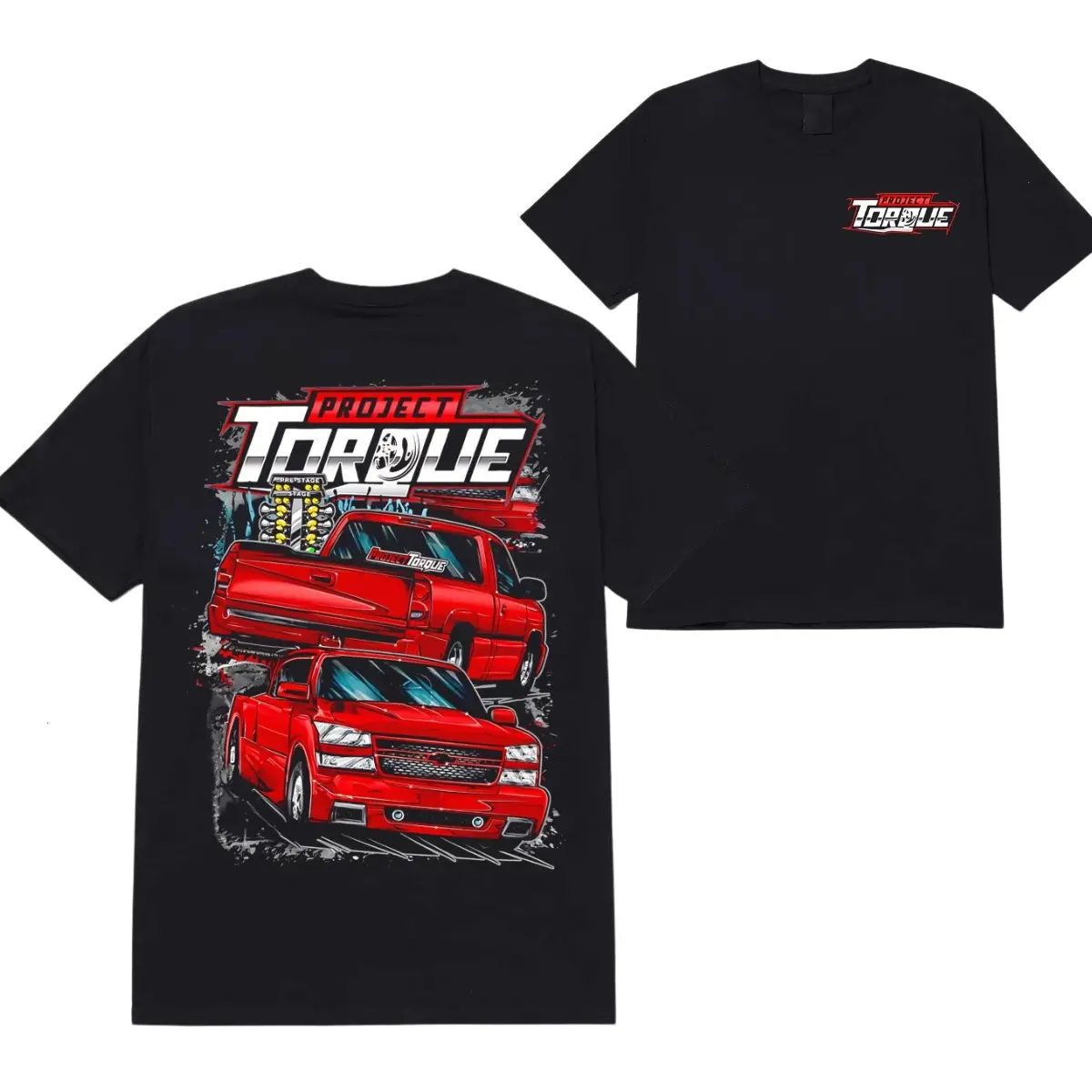 Project Torque T-Shirt, Slammed Red Silverado Drag Truck Graphic, Perfect Tee for Street Racing Fans & Chevy Lovers Menswear Top
