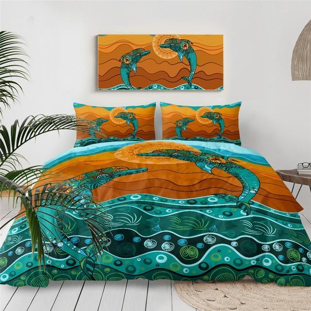 Couple Dolphins 3 Pieces Quilted Comforter Set