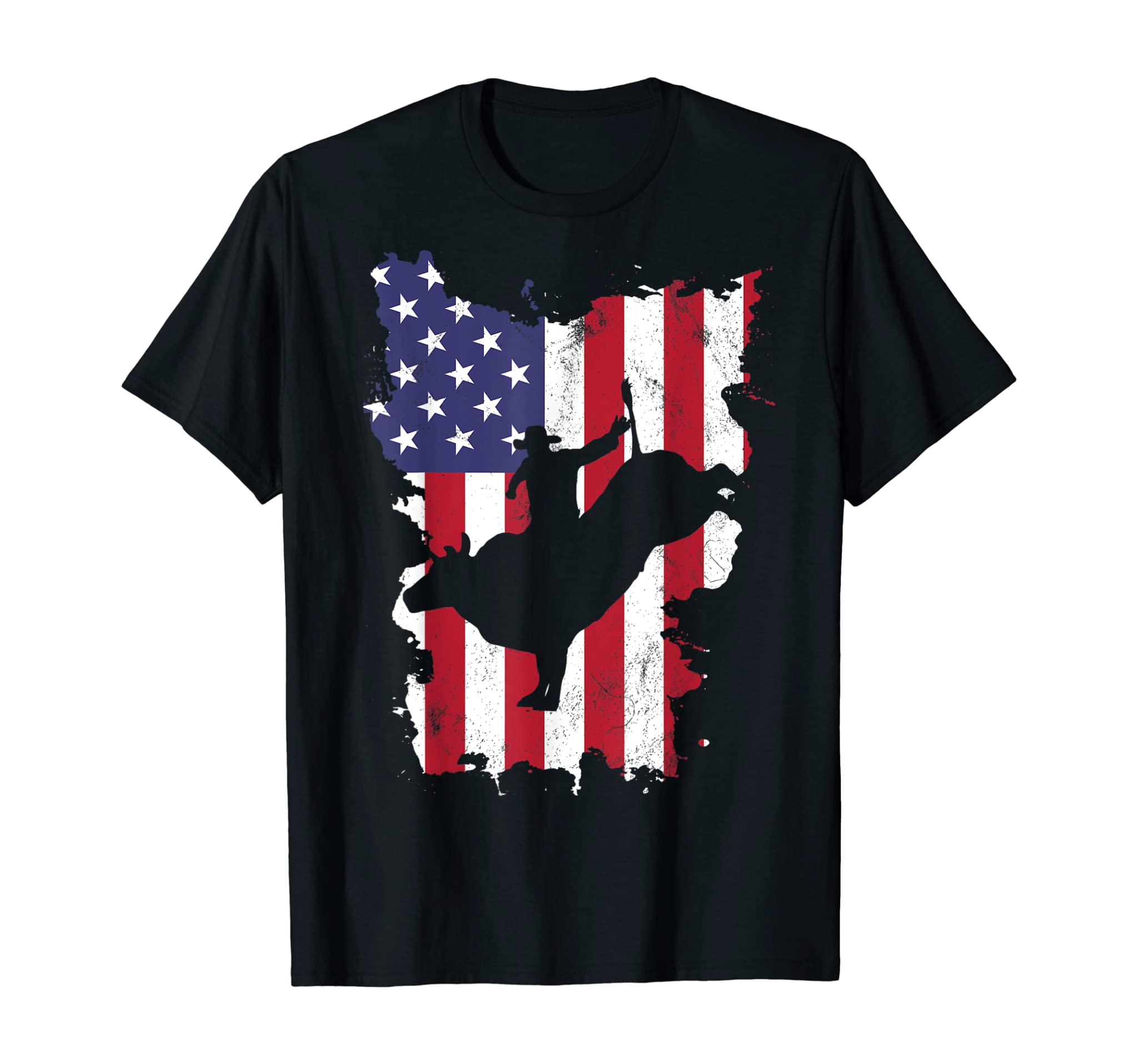 Bull Riding Rodeo Cowboy USA Flag 4th Of July US America T-Shirt