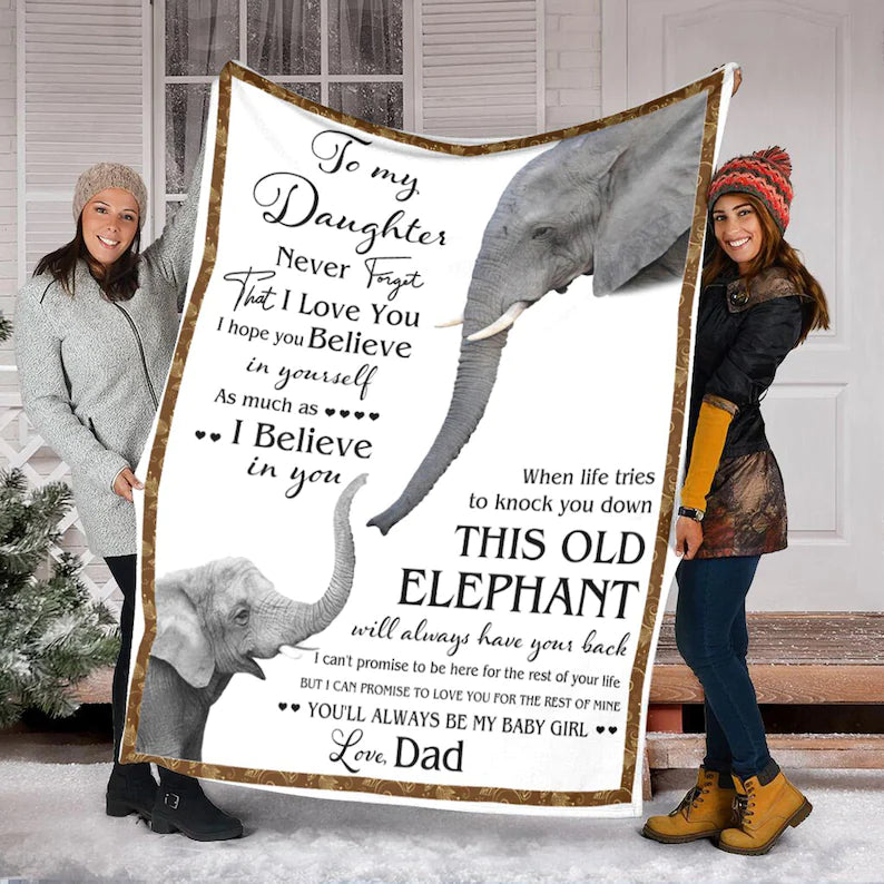 To My Daughter This Old Elephant Quilt Fleece Blanket,Elephant Blanket Gift For Daughter Family Home Decor Bedding Couch Sofa Soft And Comfy Cozy