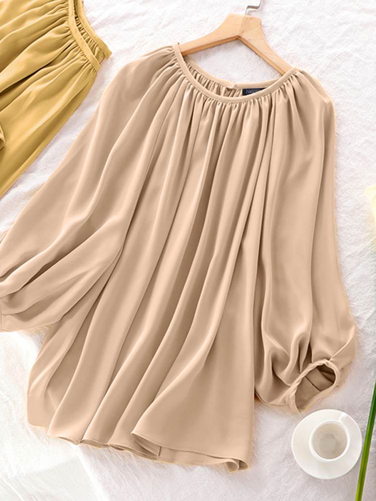 Women Elegant O Neck Blouse Casual Office Baggy Camisas Oversized Tunic 2022 Fashion Solid Puff Sleeve Tops ZANZEA Autumn Shirts alx