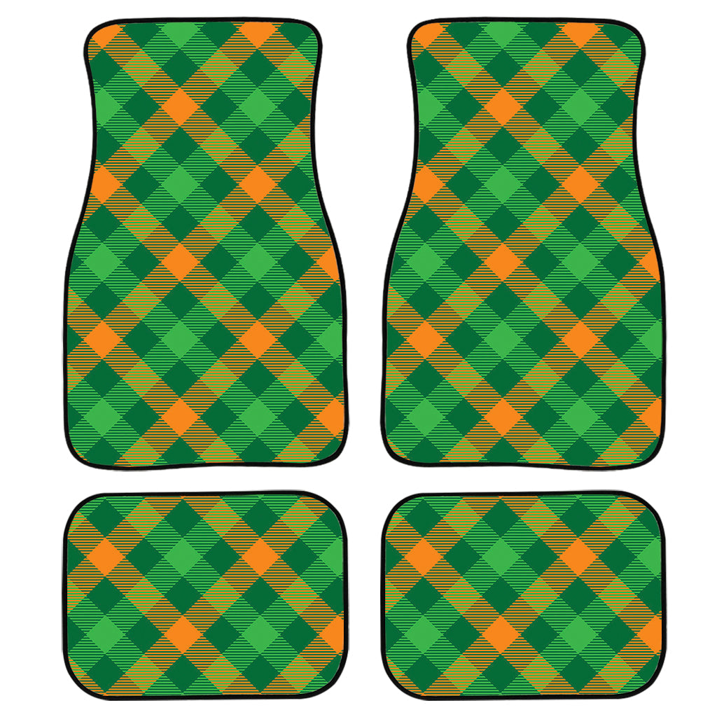 Green And Orange Buffalo Plaid Print Front And Back Car Floor Mats, Front Car Mat