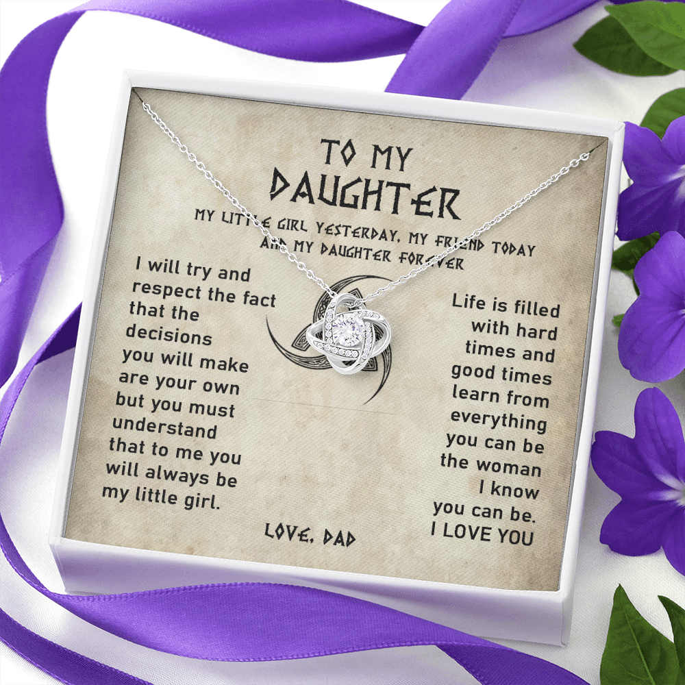 To My Daughter Necklace – You Will Always Be My Little Girl, Necklace For Daughter, Love Knot Necklace