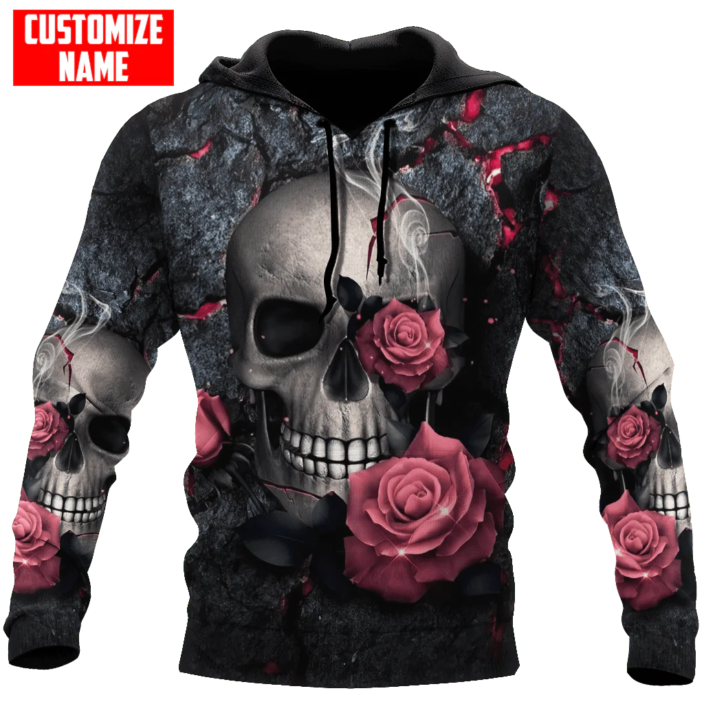 Skull And Rose Hoodie, Women Skull Hoodie 3D, Skull Gift For Her