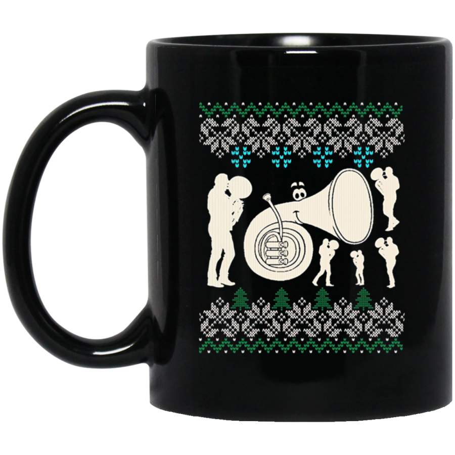 Ugly Christmas Sweater Mug Tuba Band Music Mug Gifts 11 oz 15 oz Black Mug