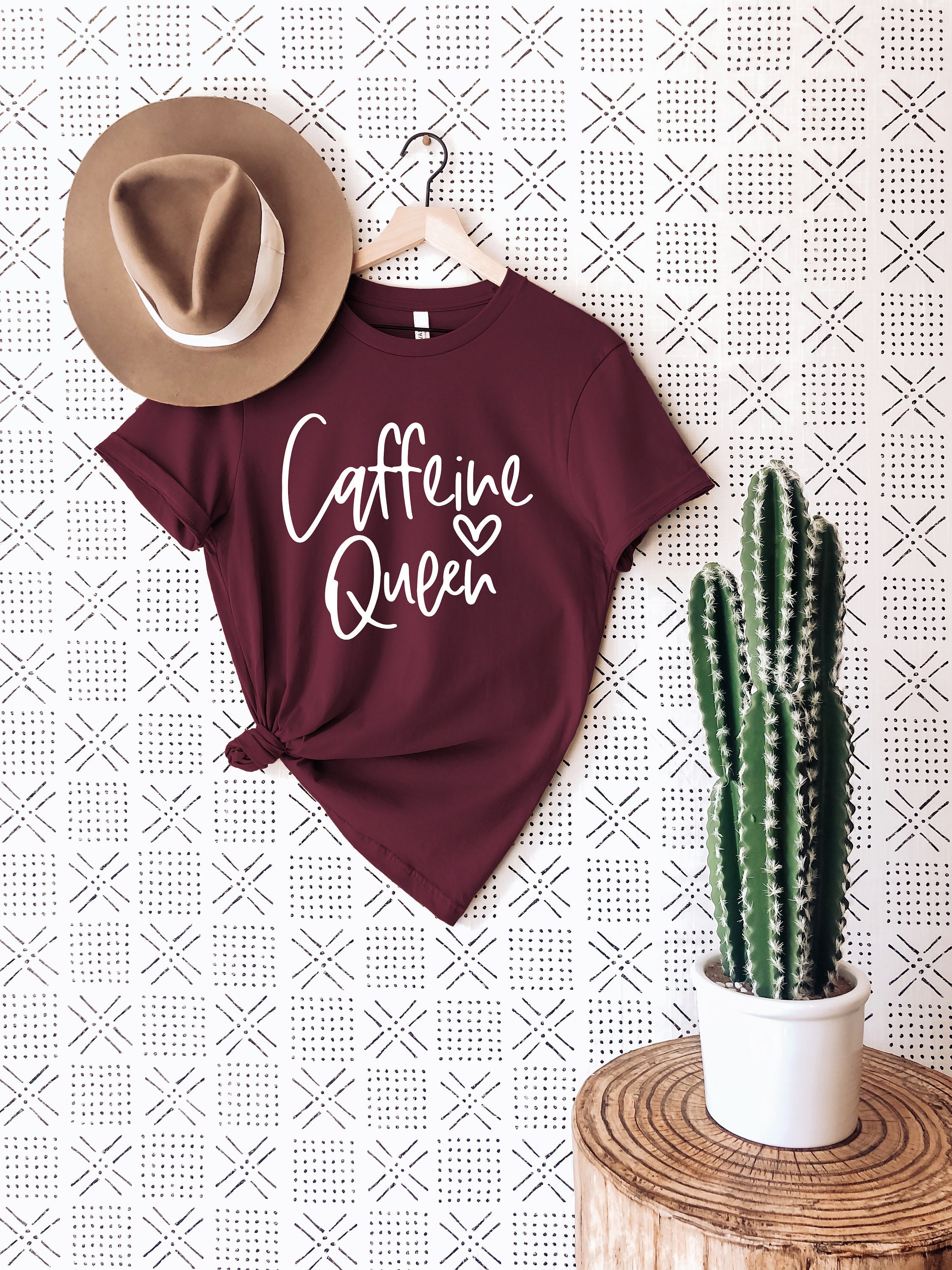 Caffeine queen Funny TShirt tumblr shirt sayings novelty gift women graphic tee shirts for teen Coffee lover Shirts for Women T-Shirts