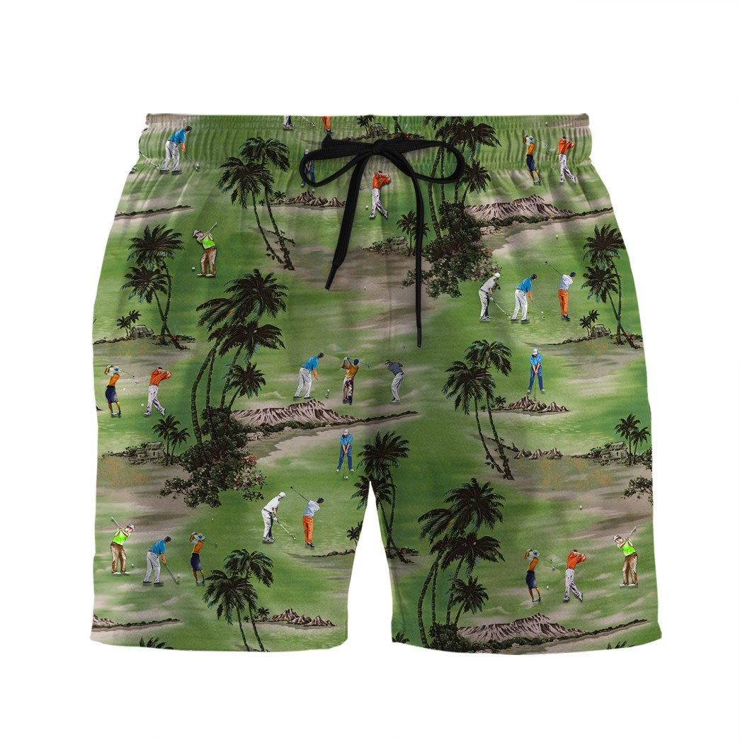 3D Golf Hawaii Custom Beach Shorts Swim Trunks