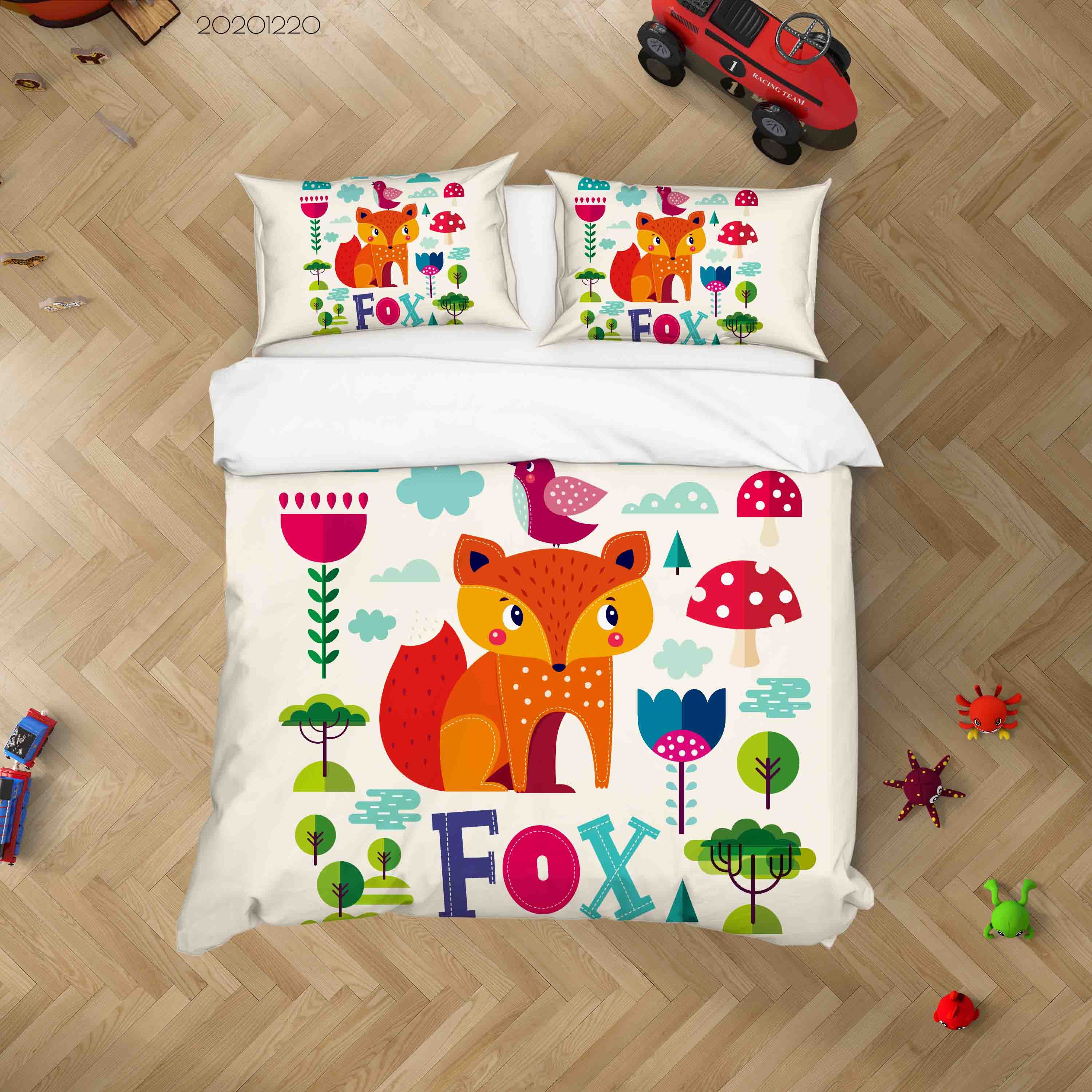 3D Hand Drawn Animal Fox Mushroom Floral Quilt Cover Set Bedding Set Duvet Cover Pillowcases 141 Lqh