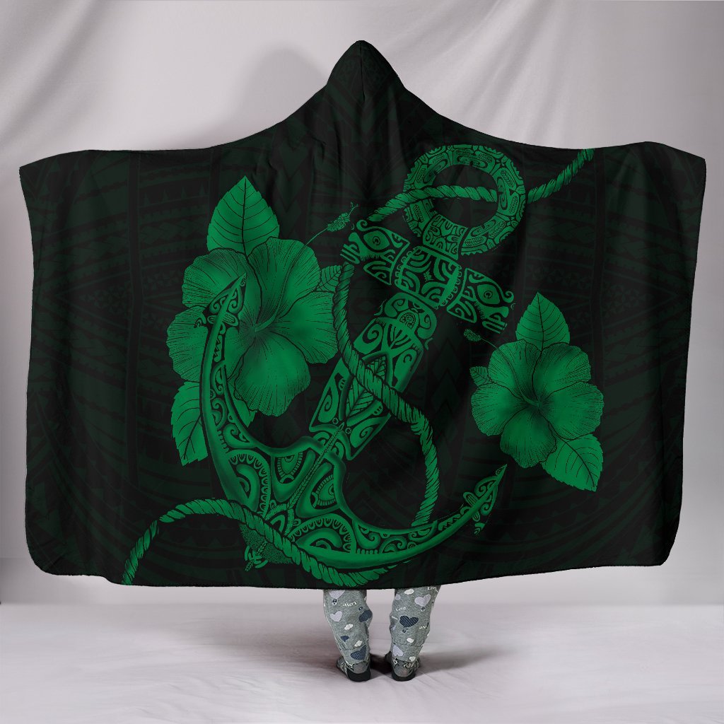 Anchor Green Poly Tribal Hooded Blanket – AH – J1