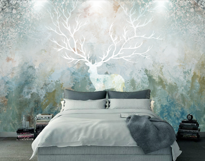 3D Watercolor Animal Elk Wall Mural Wallpaper Lqh 4