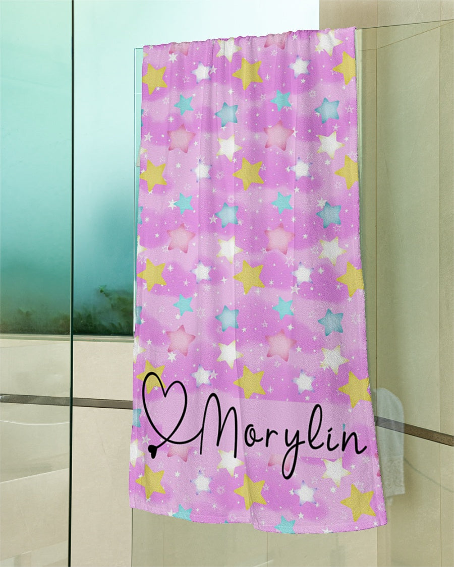 Twinkle Star Kids Beach Towel Personalized, Custom Beach Towel, Gift For Teens, Beach Towel With Name, Kids Bath Towel, Birthday Gift Towel