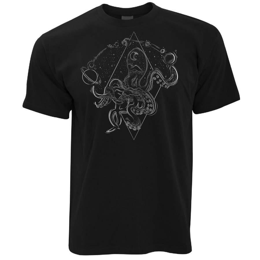 Mens Funky Space T Shirt Omniscient Octopus Tee