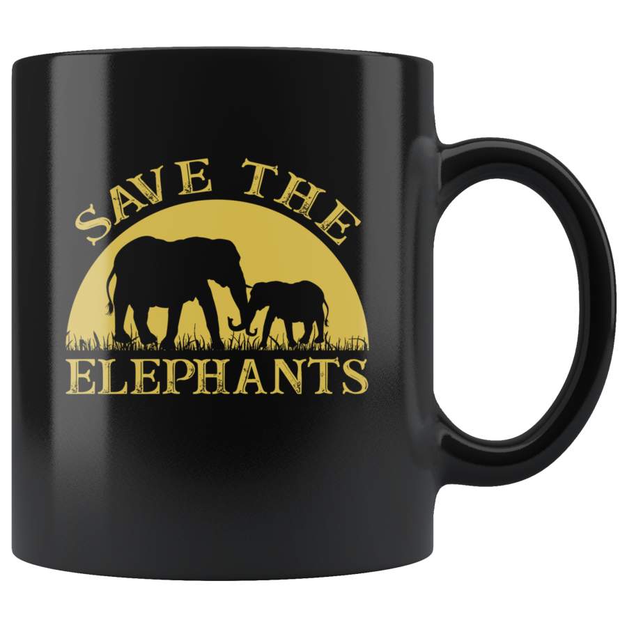 Save the elephants, love elephant black coffee mug