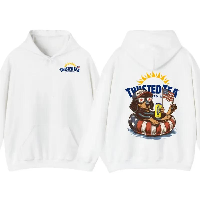Twisted Tea & Dog America Unisex Hoodie, Funny 4th Of july Graphic Hoodie, Summer Casual Cotton Crewneck Gift For Men For Women Summer Party