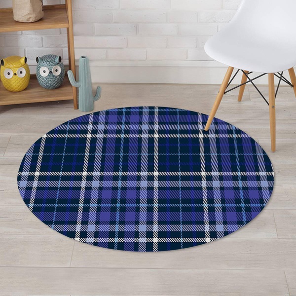 Blue Plaid Tartan Round Rug