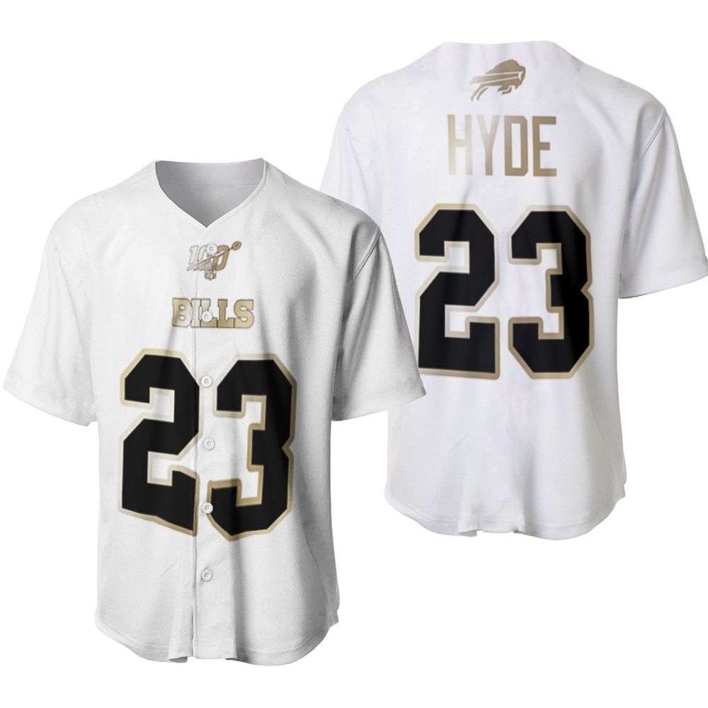 Buffalo Bills Micah Hyde #23 NFL White 100th Season Golden Brandedition Jersey Style Gift For Bills Fans Baseball Jersey